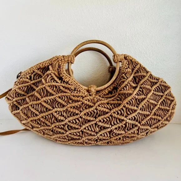 Sold.  Free People Brown Point Break Macrame Multi-Way Bag - Picture 3 of 12